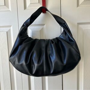 Express Slouched Hobo Handbag Runch Shoulder Bag Black Faux Leather
